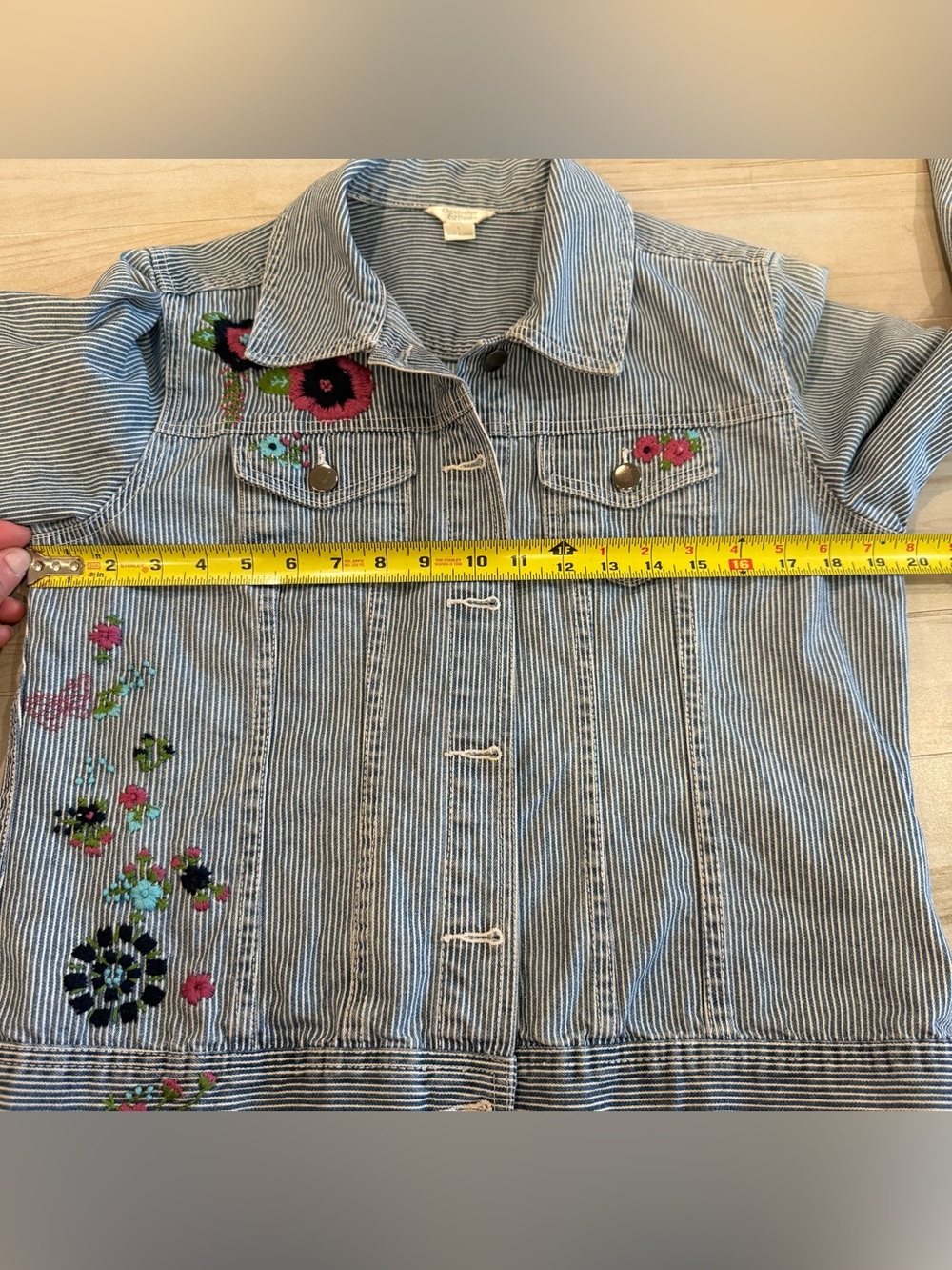 Cottagecore Embroidered Railroad Stripe Denim Jacket Floral Prairie Jacket Size - Picture 10 of 12